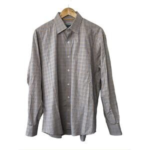 Johnston & Murphy Tailored Fit Orange Plaid Button-Up Long Sleeve Shirt Sz Large